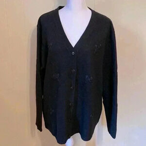 Deane & White 100% Lambs Wool Black Embellished Plus Size Womans 2X Cardigan.
